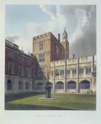Cloisters of Eton College, från History of Eton College, en del av History of the Colleges, graverad av puben J. Bluck (fl.1791-1831). av R. Ackermann, 1816 (akvatint)